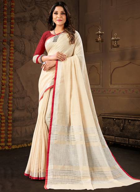 Cream Colour MATKA LINEN 2 Linen Cotton Printed Ethnic Wear Latest Saree Collection ML2-08